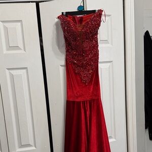Red Beaded Evening Gown